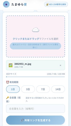 有効期限と合言葉の設定画面